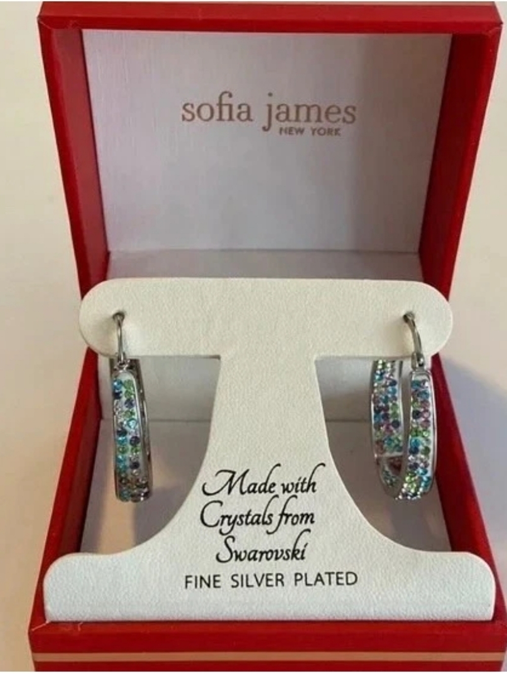 Swarovski Silver-Plated Hoop Earrings with Multicolor Crystals Sofia James NWT